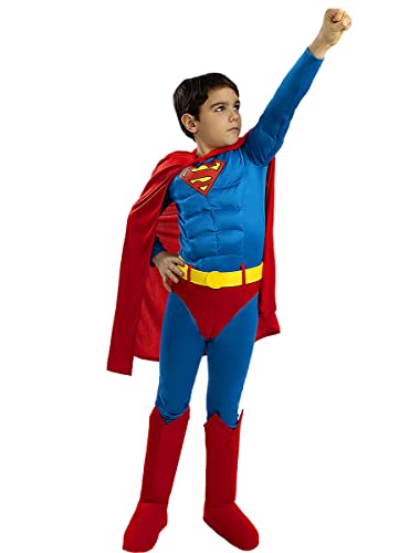 Funidelia | Disfraz de Superman deluxe para nio Superhroes, DC Comics, Justice League - Disfraz para nios y divertidos accesorios para Fiestas, Carnaval y Halloween - Talla 10-12 aos - Azul