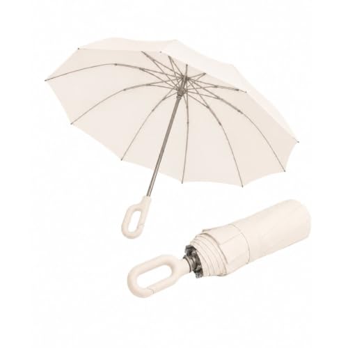 The Kirei Umbrella for Men & Women| Premium Three-Fold | One-Hand Auto Open/Close | Intelligent Carabiner Hook Handle | 100% Windproof & UV Protection (UPF 50+) | Compact Travel Umbrella for Rain & Sun (Suna Beige)