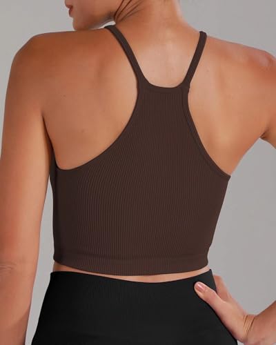 Image of Sunzel Ribbed Crop Tank Top for Women Seamless Racerback Camisole | Buttery Soft Nylon Spandex, Opaque No See Through, Stays in Place, Unpadded, Slim Fit, No Shrink, Yoga Workout Gym Casual