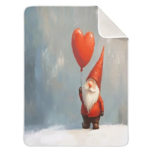 Burbuja Valentine Gnome Heart Balloon Baby Blanket for Boys Girls, Nursery Soft Warm Swaddling Receiving Baby Blankets, 30x40 in Toddler Blanket