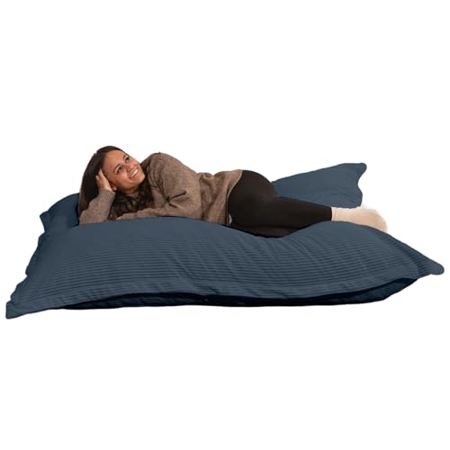 bananair - Puff Gigante de Pana Ancho - Suave y Confortable - Puff Cama con Relleno de Espuma Incluido, Óptimo Apoyo para la Espalda - Bean Bag, Sofa Puff XXL Muy Cómodo (180 x 140 cm, Azul Oscuro)