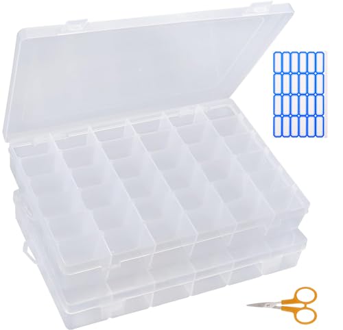 Shalwinn Lot de 2 boîtes de rangement 36 compartiments réglables pour petites pièces en plastique,Rangement Plastique pour Stockage Bijoux,transparen
