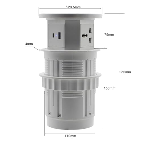 Image of Audiovan Motorized Sensor Touch Pop Up socket Pneumatic 3 Power socketsand 15 watt, 2 USB type A+C charge 15 watt Fast Wireless phone chargerfor Kitchen Counter or Conference Desk (White VMP30)