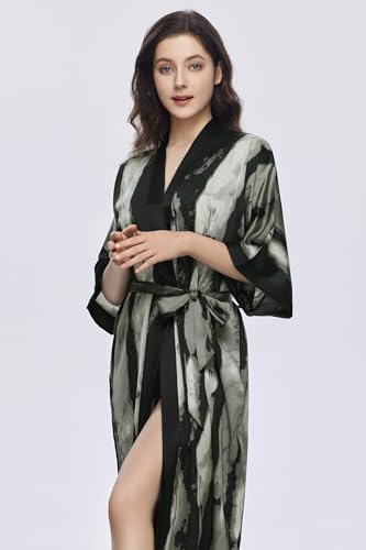 Image of PRODESIGN Kimono Robe for Women - Long Satin Sleepwear Silky Kimono Cover-Up Nightgown Japanese Bathrobe Loungewear Blouse