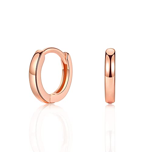 Small Rose Gold Earrings 925 Sterling Silver Post Lightweight Sleeper Hoop Earring for Women Girls Gifts Diameter 8mm Thickness 2mm