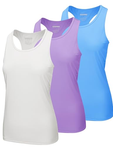 MAGCOMSEN Women's Athletic Racerback Tank Tops Quick Dry Racer Back Workout Tanks Moisture Wicking Upf50 Exercise 3 Pack