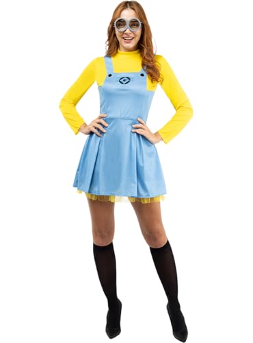 Funidelia Déguisement Officiel de Minions Dave pour Femme avec robe, lunettes et chaussettes, Tenue de Dessins Animés pour Adulte, Déguisements de Carnaval,...