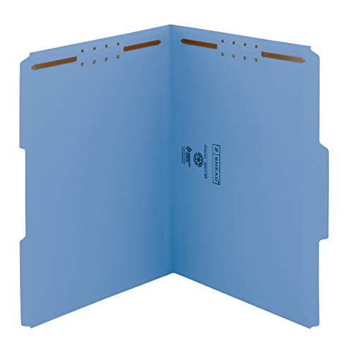 Smead Fastener File Folder, 2 Fasteners, Reinforced 1/3-Cut Tab, Letter Size, Blue, 21 per Box (12050)