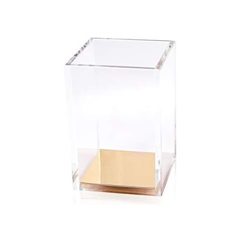 SIRMEDAL Acrylic Pencil and Pen Holder Gold Desktop Stationery Organizer Modern Design Makeup Brush Cup Organizer for Desk Table, Office School Supplies Cover