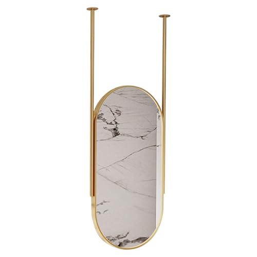 Grand miroir de salle de bain doré suspendu au plafond et ovale pour chambre