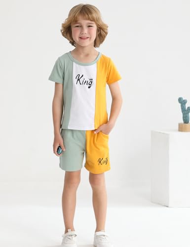 Image of mksodopy Toddler Boy Clothes Color Block Patchwork Short-Sleeved T-Shirt Color Block Shorts Boys Summer Outifts