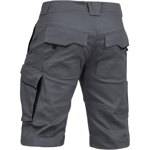 Leibwächter Arbeitsshorts Herren Flex Line Grau – Größe 52 – Robuste Cargo Hose mit Taschen – Handwerker Shorts – Berufsbekleidung – Multifunktionshose mit Reflektoren