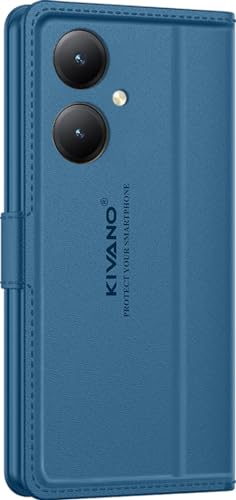 Image of KIVANO LUXE Compatible for Vivo Y27 4G Luxury Handmade Leather Magnetic Flip Folio Case | Card Holder & Kickstand | Slim Protective Cover | Unisex - Blue