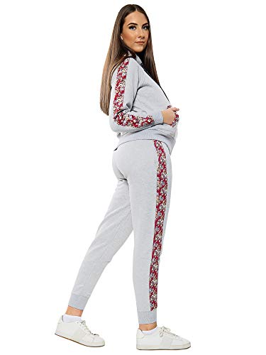 Love My Fashions® Dames Trainingspak Fleece Floral Side Panel Jogging Suit Set - Dames Casual geribbelde zoomboorden Uitloper - Casual hoodie met rits Bodems om te joggen Gym en fietsen
