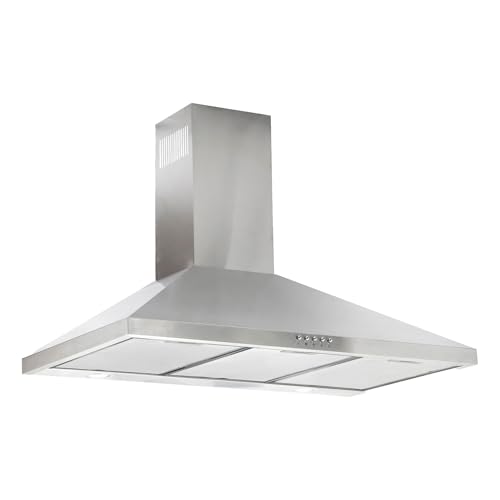 Lista de Campanas de Acero Inoxidable para Cocina los mejores 10. 49 AVERA Campana para cocina de pared piramidal 90 cm Acero Inoxidable, 3 Velocidades, Tres Filtro de malla lavable y Filtro de carbón activado, Extrae y Purifica | CEP90