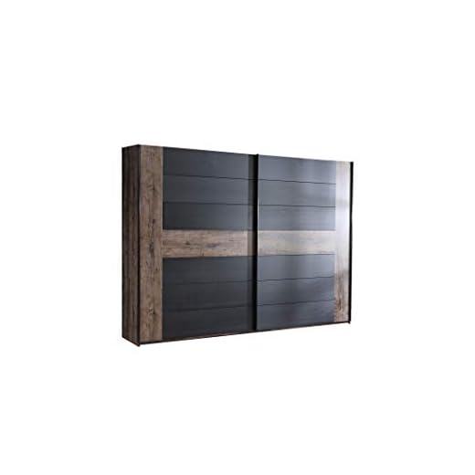 FORTE BELLEVUE Schrank 270, Kleiderschrank, Schwebetürenschrank groß Schlafzimmer 2-türig, Dunkel Holzdekor: Schwarz Eiche / Schlammeiche, 270 cm breit x 210 cm hoch x 61 cm tief