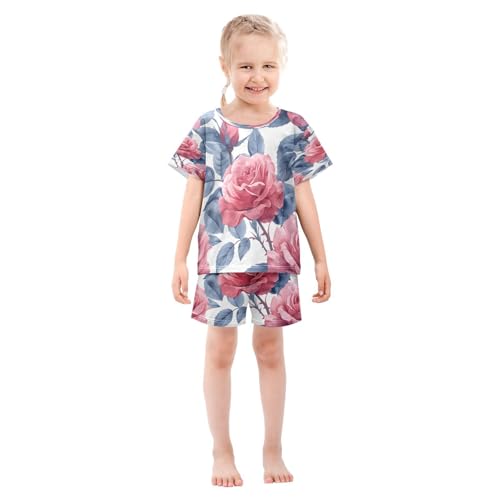 senya Short Sleeve Pajamas Sets Summer Cotton Sleepwear Red Rose Flower3