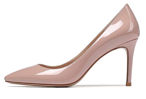 SAMMITOP Women's Pointed Toe Classic Pumps High Heels Slip On Office Party Evening Dress Shoes Beige 8 M US