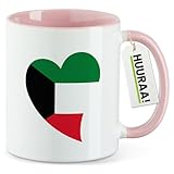 Huuraa Kaffeetasse Kuwait Flagge Herz 330ml Rosa Keramik Kaffeebecher Geschenkidee
