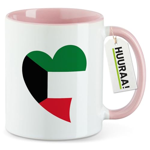 Huuraa Kaffeetasse Kuwait Flagge Herz 330ml Rosa Keramik Kaffeebecher Geschenkidee