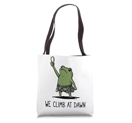 We Climb At Dawn Funny Frog Meme Rock Climbing Bouldering Tote Bag