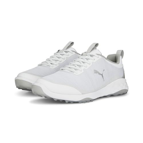 Image of Puma Men's Fusion Pro Golf Shoes, 23 Fall Winter Color Puma White /Puma Silver /Flat Light Grey (377041) (05), 8.5