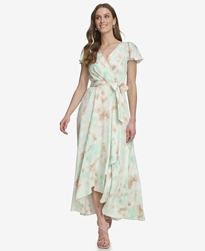 Image of DKNY Women's Flutter Sleeve Surplice Tie Fit & Flare Midi Dress