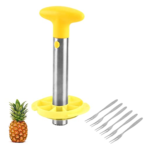 Herramienta de piña y cortadora, cortador de cortador de frutas de fruta de acero inoxidable con horquillas de 6 piezas para la eliminación de núcleo fácil para cortar el núcleo