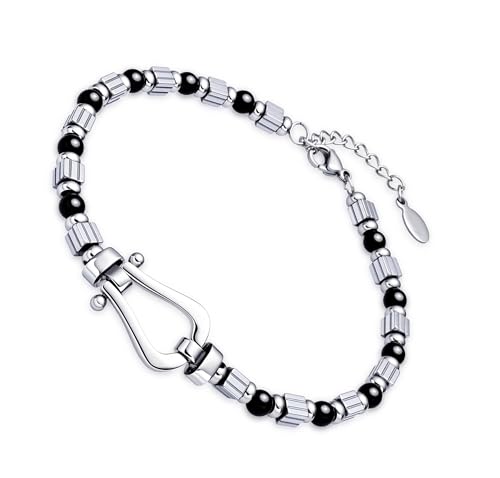 Dada Gioielli - Bracelet Homme en Acier Inoxydable avec Pierres Naturelles, Élément Manille Nautique, Design Moderne Élégant, Idée Cadeau