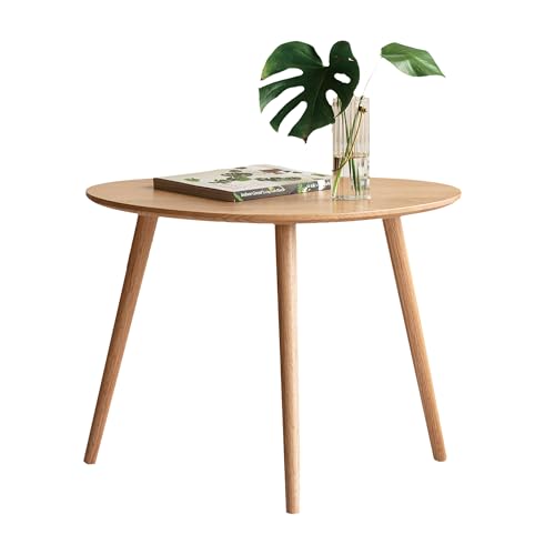 YESWOOD Table Basse Ovale en Chêne Massif, Design Galets, Table d’Appoint pour Salon, Balcon, 65 x 44,5 x 50 cm, Chêne Naturel