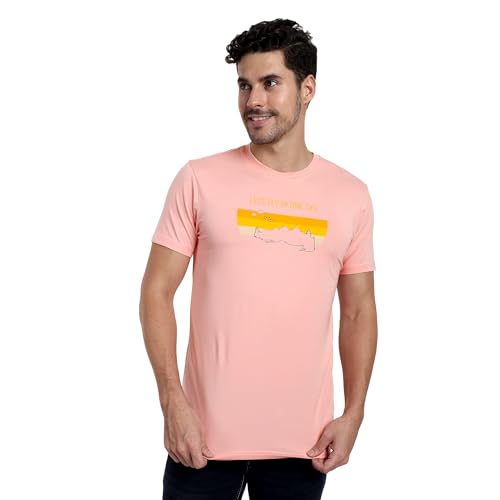 Image of ONE SKY Round Neck T Shirts for Men, Versatile Mens Wear, Mountain Print Round Neck Gents T-Shirt, Breathable, Pure Cotton Fabric, Relaxed Fit, Stylish & Durable, Easy to Care, Gift for Men