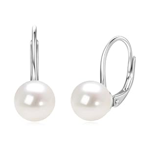 Pearl Hoop Earrings for Women, Sterling Silver Freshwater Cultured White Pearl Drop Dangle Earring Wedding Jewelry Gifts for Bride