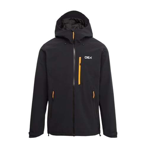 OEX Men's Aonach II Waterproof Jacket with Fully Adjustable Mountain Hood, 2-Layer Stretch Shell, YKK AquaGuard Zip & Pit Vents (UK, Alpha, M, Regular, Regular, Black)