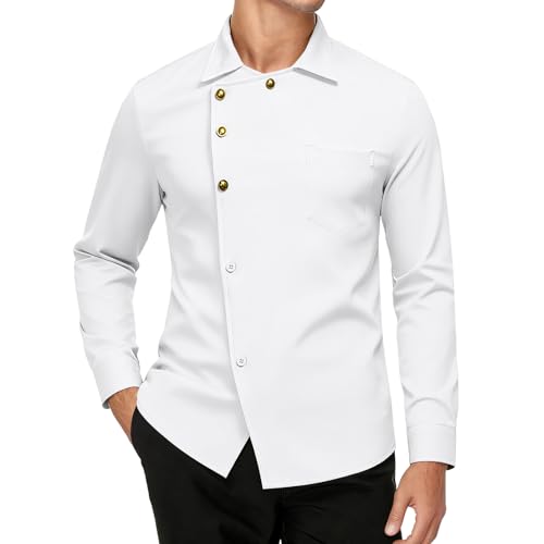 Camisa de corte ajustado para hombre con botones asimétricos - Moderna camisa de cocina o camisa de diseñador | Elegante y única camisa de manga larga para gastronomía y ocasiones especiales, Estilo