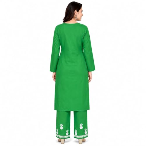 Image of Women's Chikankari Embroidered Straight Kurta with Palazzo Set, Traditional Kurti Bottom Set |Round Neck Full Sleeve Outfit for Daily,Office, Festive & Casual
