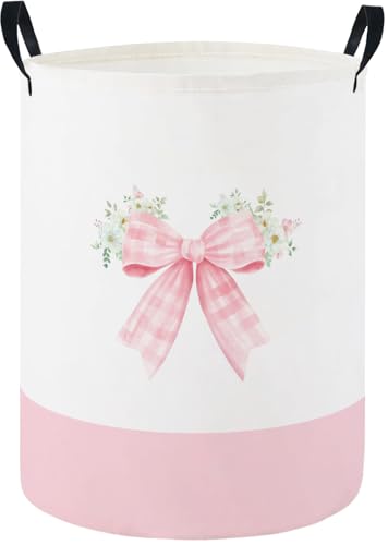 Image of Baby Laundry Hamper Basket Baby Hamper for Nursery Boy and Girl Cute Storage Bin Organizer Boho Room Decor(Bowkont Flower)