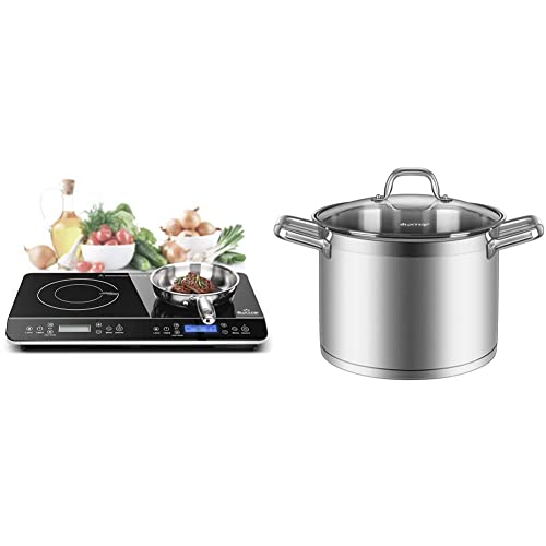 Duxtop LCD Portable Double Induction Cooktop 1800W Digital Electric Countertop Burner Sensor Touch Stove, 9620LS/BT-350DZ and Duxtop Professional Stainless Steel Cookware Induction Ready Impact-bonded Technology (8.6Qt Stockpot)