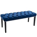 KCC Button-Tufted Ottoman Bench, Upholstered Bedroom Benches Velvet Footrest Stool Accent Bench for Entryway Dining Room Living Room Bedroom End of Bed, Blue