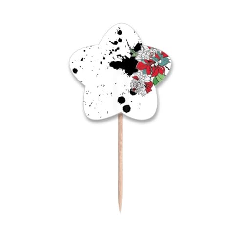 Cure-dents en forme de fleur à l'encre aquarelle et étoiles poétiques