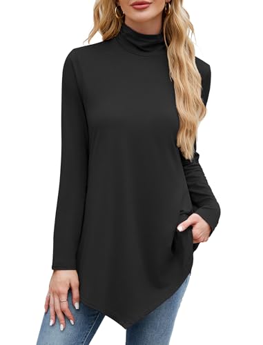 Image of JUSTFASHIONNOW Turtle Neck Shirts for Women Long Sleeve Fall Tunic Tops