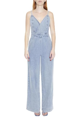 Forever 21 Denim Surplice Wide-Leg Jumpsuit Light Denim Medium
