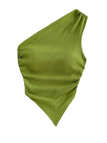 Milumia Women's One Shoulder Tank Tops Summer Ruched Asymmetrical Off The Shoulder Sleeveless Going Out Crop Tops