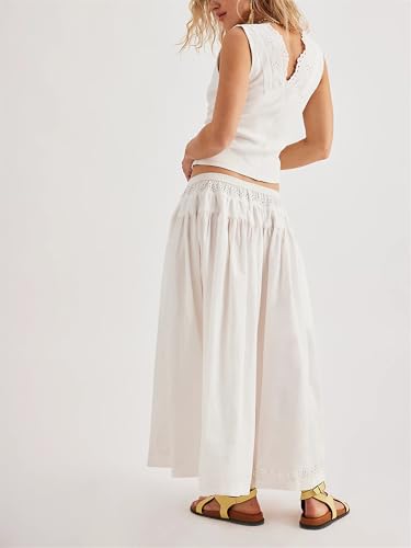 Y2k Eyelet Set for Women Embroidered Ruffle V Neck Lace Up Vest Top Elastic Waist Maxi Skirt Set Vacation Streetwear2