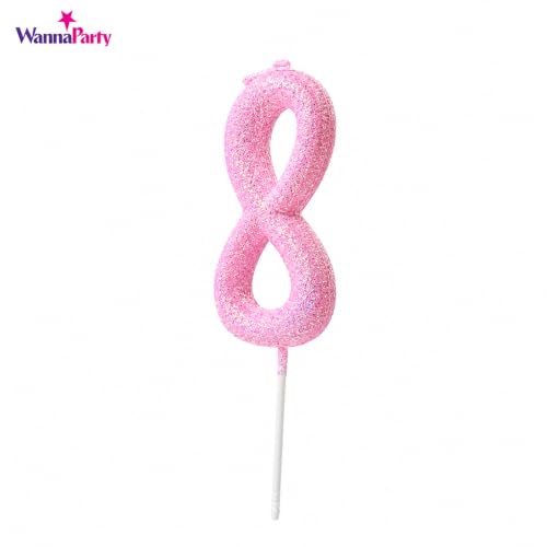 Image of Wanna Party Glitter Designer Pink Number 8 Birthday Candle, Numerical Cake Candle for 8th Birthday, Cake Cutting, Party Decoration & Celebration Supplies - 1PC