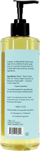 Image of Claya Unscented Liquid Castile Soap - Organic Ingredients, Biodegradable, Gentle for Sensitive Skin and Versatile Use (16 fl oz (Pump Cap) and 64 fl oz)