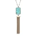 Monily Tassels Necklace Square Created Tuiquoise Stone Long Necklace for Women