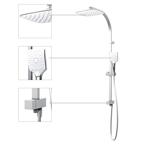 Schulte ExpressPlus Duschsystem mit Umsteller, Kopfbrause rund extra-flach, White Style, Duschmaster Square mit Regendusche EP96364