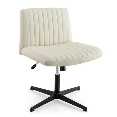 GYMAX Chaise de Bureau Ergonomique Pivotante, Fonction Bascule, Hauteur Réglable 42,5-56CM, Siège Rembourré Large, sans Accoudoirs, sans roulettes, pour...