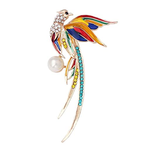Image of Crystal Colorful Phoenix Brooch Cute Rhinestone Animal Peacock Lapel Pin Chinese Style Jewelry for Women Ladies Clothing Accessories Gift