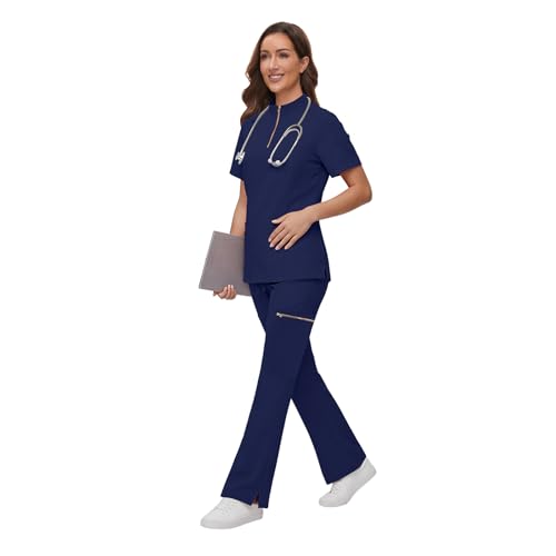 Gargey Scrubs for Women - Zip Front Top & Flare Pant Stretch Nursing Women’s Scrubs Set Medical Uniform - image 3